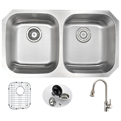 Double Bowl Sinks Anzzi Moore Series Stainless Steel Brushed Satin Steel KAZ3218-130 848308082157 KITCHEN - Kitchen Sinks - Unde Brushed Metal STAINLESS STEEL Undermount 