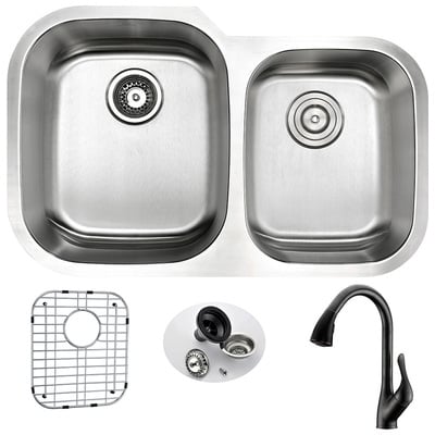 Double Bowl Sinks Anzzi Moore Series Stainless Steel Brushed Satin Steel KAZ3220-031O 848308082805 KITCHEN - Kitchen Sinks - Unde Brushed Metal STAINLESS STEEL Undermount 