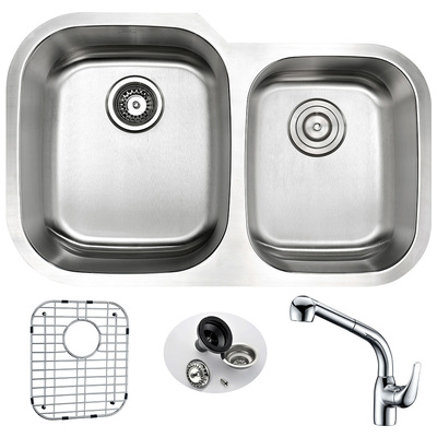 Double Bowl Sinks Anzzi Moore Series Stainless Steel Brushed Satin Steel KAZ3220-040 848308082720 KITCHEN - Kitchen Sinks - Unde Brushed Metal STAINLESS STEEL Undermount 