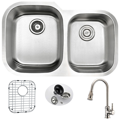 Double Bowl Sinks Anzzi Moore Series Stainless Steel Brushed Satin Steel KAZ3220-130 848308082751 KITCHEN - Kitchen Sinks - Unde Brushed Metal STAINLESS STEEL Undermount 