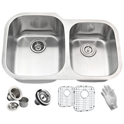 Double Bowl Sinks Anzzi Moore Series Stainless Steel Brushed Satin Steel K-AZ3220-3B 848308073520 KITCHEN - Kitchen Sinks - Unde Brushed Metal STAINLESS STEEL Undermount 