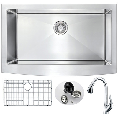 Kitchen Sink and Faucet Combo Anzzi Elysian Series Stainless Steel Brushed Satin Steel KAZ3620-031 848308081785 KITCHEN - Kitchen Sinks - Farm Brushed Satin Polished Chrome 35.875 in. L x 20.75 in. W x 1 Farmhouse Faucet Sound Dampening 