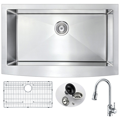 Kitchen Sink and Faucet Combo Anzzi Elysian Series Stainless Steel Brushed Satin Steel KAZ3620-044 848308081778 KITCHEN - Kitchen Sinks - Farm Brushed Satin Polished Chrome 35.875 in. L x 20.75 in. W x 1 Farmhouse Faucet Sound Dampening 