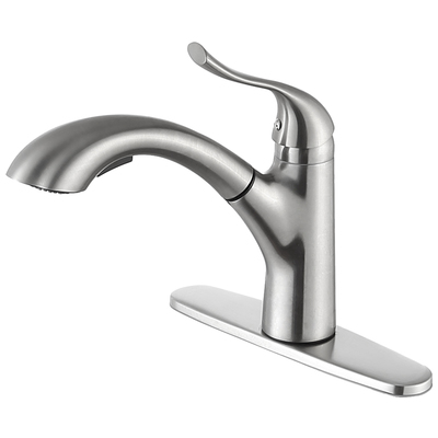 Kitchen Faucets Anzzi Navona Series Brass Brushed Nickel Nickel KF-AZ206BN 191042019645 KITCHEN - Kitchen Faucets - Pu Kitchen Pull Out Single Handle Brass Brush BrushedSteel NICKE 