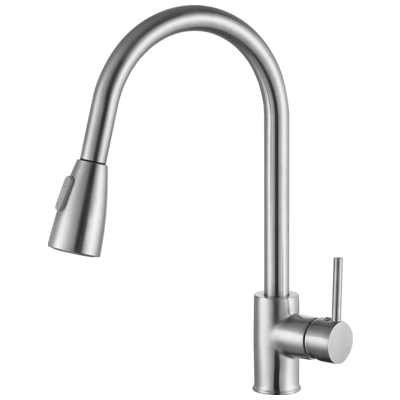 Kitchen Faucets Anzzi Sire Series Brass Brushed Nickel Nickel KF-AZ212BN 191042017849 KITCHEN - Kitchen Faucets - Pu Kitchen Pull Out Single Handle Brass Brush BrushedSteel NICKE 