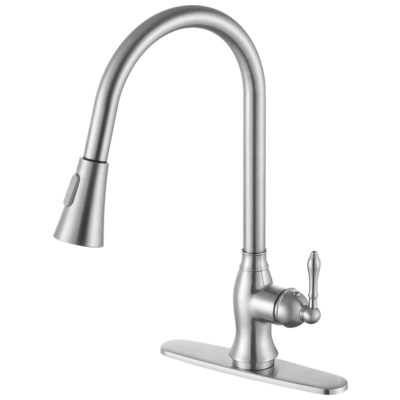 Kitchen Faucets Anzzi Rodeo Series Brass Brushed Nickel Nickel KF-AZ214BN 191042017900 KITCHEN - Kitchen Faucets - Pu Kitchen Pull Out Single Handle Brass Brush BrushedSteel NICKE 