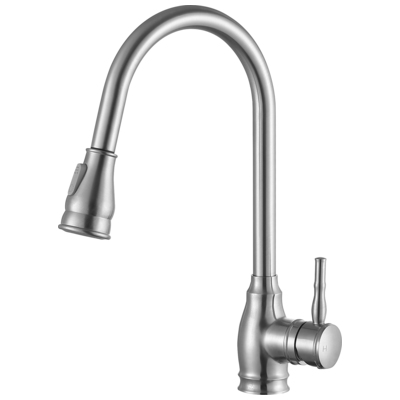 Kitchen Faucets Anzzi Bell Series Brass Brushed Nickel Nickel KF-AZ215BN 191042019584 KITCHEN - Kitchen Faucets - Pu Kitchen Pull Out Single Handle Brass Brush BrushedSteel NICKE 