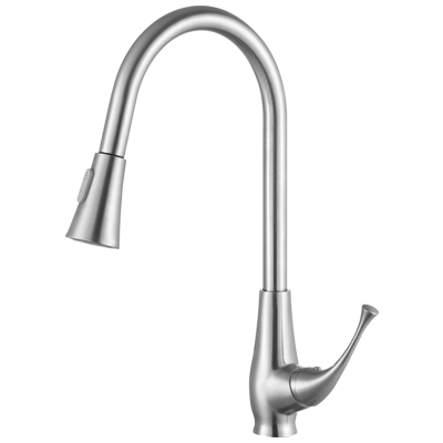 Kitchen Faucets Anzzi Meadow Series Brass Brushed Nickel Nickel KF-AZ217BN 191042017993 KITCHEN - Kitchen Faucets - Pu Kitchen Pull Out Single Handle Brass Brush BrushedSteel NICKE 