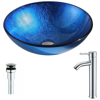 Bathroom Vanity Sinks Anzzi Clavier Series Tempered Glass Lustrous Blue Blue LSAZ027-041 848308086506 BATHROOM - Sinks - Vessel - Te Glass Sinks Glass deco-glass Sinks with Faucets with Faucet Undermount Sink Undermount und 