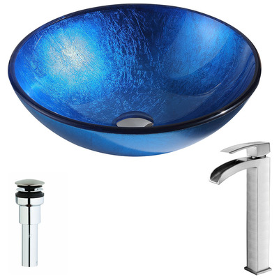 Bathroom Vanity Sinks Anzzi Clavier Series Tempered Glass Lustrous Blue Blue LSAZ027-097B 848308084595 BATHROOM - Sinks - Vessel - Te Glass Sinks Glass deco-glass Sinks with Faucets with Faucet Undermount Sink Undermount und 