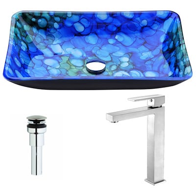 Bathroom Vanity Sinks Anzzi Voce Series Tempered Glass Lustrous Blue Blue LSAZ040-096B 848308086148 BATHROOM - Sinks - Vessel - Te Glass Sinks Glass deco-glass Sinks with Faucets with Faucet Undermount Sink Undermount und 