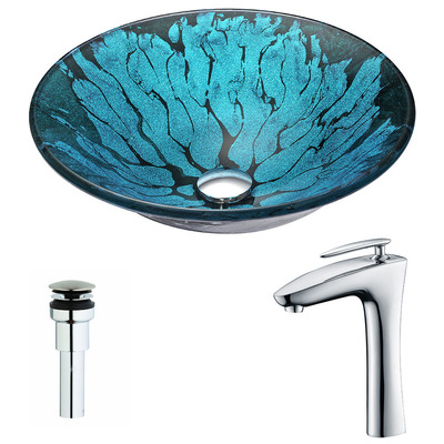 Bathroom Vanity Sinks Anzzi ANZZI Key Series Tempered Glass Lustrous Blue and Black Blue LSAZ046-022 848308086841 BATHROOM - Sinks - Vessel - Te Glass Sinks Glass deco-glass Sinks with Faucets with Faucet Undermount Sink Undermount und 