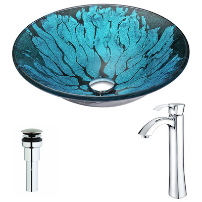Bathroom Vanity Sinks Anzzi ANZZI Key Series Tempered Glass Lustrous Blue and Black Blue LSAZ046-095 848308085363 BATHROOM - Sinks - Vessel - Te Glass Sinks Glass deco-glass Sinks with Faucets with Faucet Undermount Sink Undermount und 
