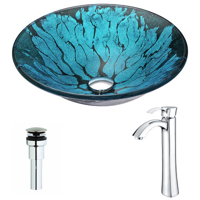 Bathroom Vanity Sinks Anzzi ANZZI Key Series Tempered Glass Lustrous Blue and Black Blue LSAZ046-095B 848308083529 BATHROOM - Sinks - Vessel - Te Glass Sinks Glass deco-glass Sinks with Faucets with Faucet Undermount Sink Undermount und 
