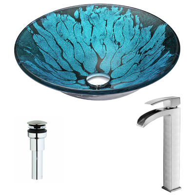 Bathroom Vanity Sinks Anzzi ANZZI Key Series Tempered Glass Lustrous Blue and Black Blue LSAZ046-097B 848308086070 BATHROOM - Sinks - Vessel - Te Glass Sinks Glass deco-glass Sinks with Faucets with Faucet Undermount Sink Undermount und 