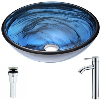 Bathroom Vanity Sinks Anzzi Soave Series Tempered Glass Sapphire Wisp Blue LSAZ048-041 848308085110 BATHROOM - Sinks - Vessel - Te Glass Sinks Glass deco-glass Sinks with Faucets with Faucet Undermount Sink Undermount und 