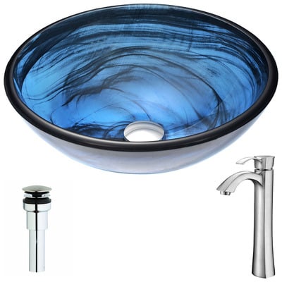 Bathroom Vanity Sinks Anzzi Soave Series Tempered Glass Sapphire Wisp Blue LSAZ048-095B 848308083574 BATHROOM - Sinks - Vessel - Te Glass Sinks Glass deco-glass Sinks with Faucets with Faucet Undermount Sink Undermount und 