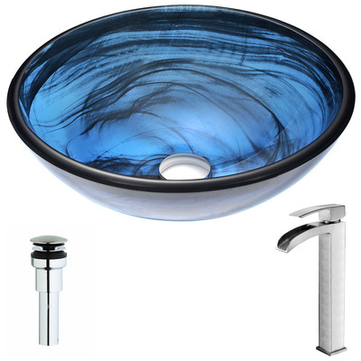 Bathroom Vanity Sinks Anzzi Soave Series Tempered Glass Sapphire Wisp Blue LSAZ048-097 848308084502 BATHROOM - Sinks - Vessel - Te Glass Sinks Glass deco-glass Sinks with Faucets with Faucet Undermount Sink Undermount und 