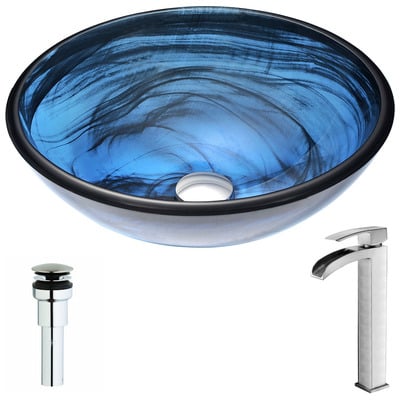 Bathroom Vanity Sinks Anzzi Soave Series Tempered Glass Sapphire Wisp Blue LSAZ048-097B 848308086063 BATHROOM - Sinks - Vessel - Te Glass Sinks Glass deco-glass Sinks with Faucets with Faucet Undermount Sink Undermount und 