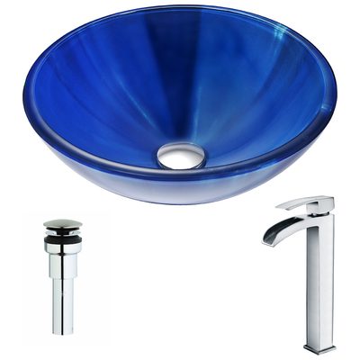 Bathroom Vanity Sinks Anzzi Meno Series Tempered Glass Lustrous Blue Blue LSAZ051-097 848308084564 BATHROOM - Sinks - Vessel - Te Glass Sinks Glass deco-glass Sinks with Faucets with Faucet Undermount Sink Undermount und 