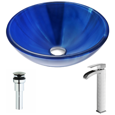 Bathroom Vanity Sinks Anzzi Meno Series Tempered Glass Lustrous Blue Blue LSAZ051-097B 848308086032 BATHROOM - Sinks - Vessel - Te Glass Sinks Glass deco-glass Sinks with Faucets with Faucet Undermount Sink Undermount und 