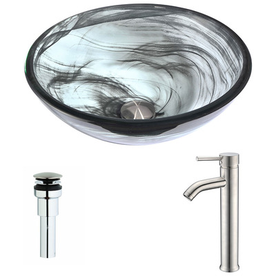 Bathroom Vanity Sinks Anzzi Mezzo Series Tempered Glass Slumber Wisp Gray LSAZ054-040 848308084724 BATHROOM - Sinks - Vessel - Te Glass Sinks Glass deco-glass Sinks with Faucets with Faucet Undermount Sink Undermount und 