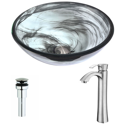 Bathroom Vanity Sinks Anzzi Mezzo Series Tempered Glass Slumber Wisp Gray LSAZ054-095B 848308085622 BATHROOM - Sinks - Vessel - Te Glass Sinks Glass deco-glass Sinks with Faucets with Faucet Undermount Sink Undermount und 