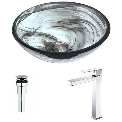 Bathroom Vanity Sinks Anzzi Mezzo Series Tempered Glass Slumber Wisp Gray LSAZ054-096 848308083987 BATHROOM - Sinks - Vessel - Te Glass Sinks Glass deco-glass Sinks with Faucets with Faucet Undermount Sink Undermount und 