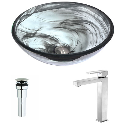 Bathroom Vanity Sinks Anzzi Mezzo Series Tempered Glass Slumber Wisp Gray LSAZ054-096B 848308084311 BATHROOM - Sinks - Vessel - Te Glass Sinks Glass deco-glass Sinks with Faucets with Faucet Undermount Sink Undermount und 