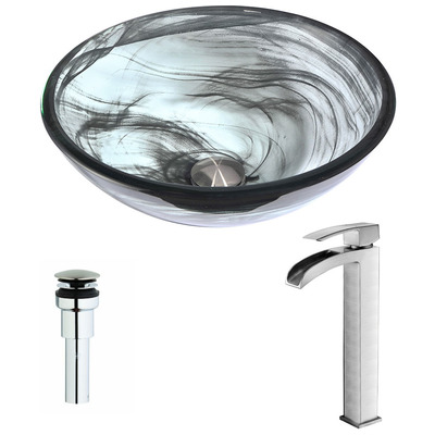 Bathroom Vanity Sinks Anzzi Mezzo Series Tempered Glass Slumber Wisp Gray LSAZ054-097B 848308085523 BATHROOM - Sinks - Vessel - Te Glass Sinks Glass deco-glass Sinks with Faucets with Faucet Undermount Sink Undermount und 