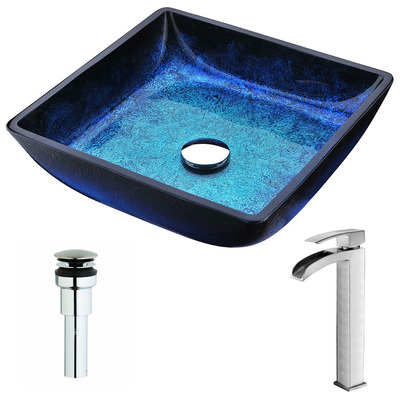 Bathroom Vanity Sinks Anzzi Viace Series Tempered Glass Blazing Blue Blue LSAZ056-097B 848308084649 BATHROOM - Sinks - Vessel - Te Glass Sinks Glass deco-glass Sinks with Faucets with Faucet Undermount Sink Undermount und 