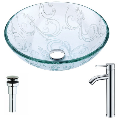 Bathroom Vanity Sinks Anzzi Vieno Series Tempered Glass Clear Floral Clear LSAZ065-041 848308086513 BATHROOM - Sinks - Vessel - Te Glass Sinks Glass deco-glass Sinks with Faucets with Faucet Undermount Sink Undermount und 