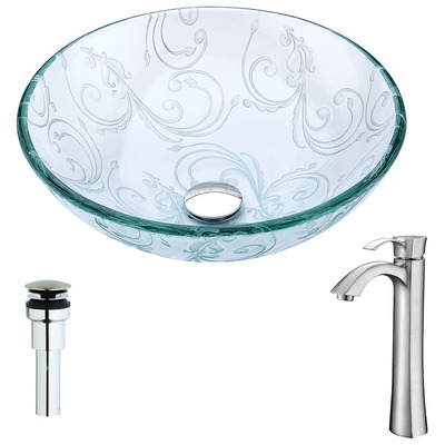 Bathroom Vanity Sinks Anzzi Vieno Series Tempered Glass Clear Floral Clear LSAZ065-095B 848308083826 BATHROOM - Sinks - Vessel - Te Glass Sinks Glass deco-glass Sinks with Faucets with Faucet Undermount Sink Undermount und 
