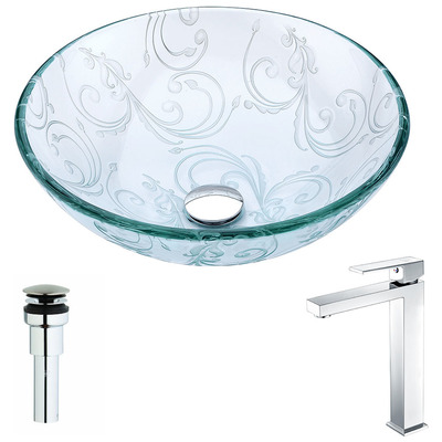 Bathroom Vanity Sinks Anzzi Vieno Series Tempered Glass Clear Floral Clear LSAZ065-096 848308085721 BATHROOM - Sinks - Vessel - Te Glass Sinks Glass deco-glass Sinks with Faucets with Faucet Undermount Sink Undermount und 