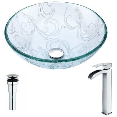 Bathroom Vanity Sinks Anzzi Vieno Series Tempered Glass Clear Floral Clear LSAZ065-097 848308086254 BATHROOM - Sinks - Vessel - Te Glass Sinks Glass deco-glass Sinks with Faucets with Faucet Undermount Sink Undermount und 