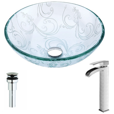 Bathroom Vanity Sinks Anzzi Vieno Series Tempered Glass Clear Floral Clear LSAZ065-097B 848308085851 BATHROOM - Sinks - Vessel - Te Glass Sinks Glass deco-glass Sinks with Faucets with Faucet Undermount Sink Undermount und 