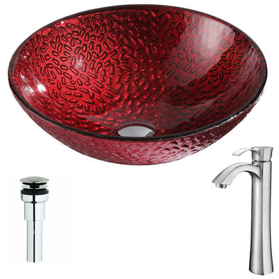 Bathroom Vanity Sinks Anzzi ANZZI Rhythm Series Tempered Glass Lustrous Red Red LSAZ080-095B 848308083505 BATHROOM - Sinks - Vessel - Te Glass Sinks Glass deco-glass Sinks with Faucets with Faucet Undermount Sink Undermount und 