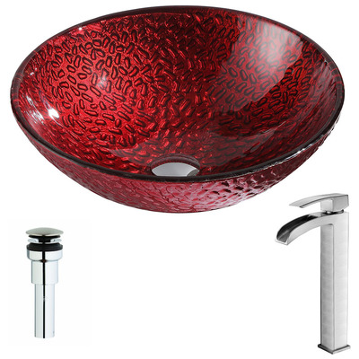 Bathroom Vanity Sinks Anzzi ANZZI Rhythm Series Tempered Glass Lustrous Red Red LSAZ080-097B 848308086056 BATHROOM - Sinks - Vessel - Te Glass Sinks Glass deco-glass Sinks with Faucets with Faucet Undermount Sink Undermount und 