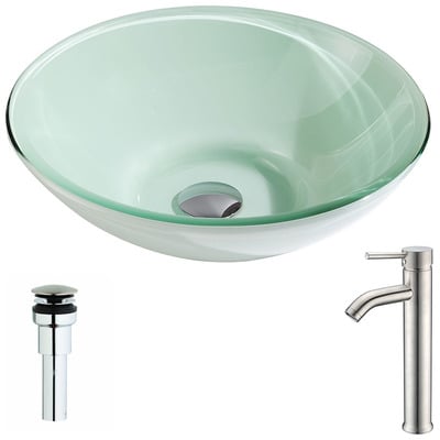 Bathroom Vanity Sinks Anzzi Sonata Series Tempered Glass Lustrous Light Green Green LSAZ083-040 848308084755 BATHROOM - Sinks - Vessel - Te Glass Sinks Glass deco-glass Sinks with Faucets with Faucet Undermount Sink Undermount und 