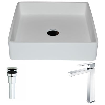 Bathroom Vanity Sinks Anzzi Passage Solid Surface Matte White White LSAZ602-096 848308085585 BATHROOM - Sinks - Vessel - Ma Sinks with Faucets with Faucet Vessel Sinks Vessel 