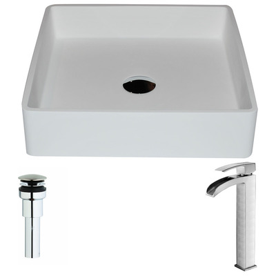Bathroom Vanity Sinks Anzzi Passage Solid Surface Matte White White LSAZ602-097B 848308085882 BATHROOM - Sinks - Vessel - Ma Sinks with Faucets with Faucet Vessel Sinks Vessel 
