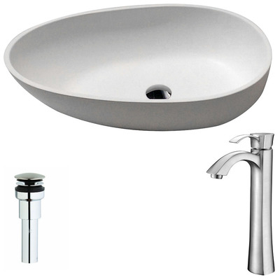 Bathroom Vanity Sinks Anzzi ANZZI Trident Series Solid Surface Matte White White LSAZ606-095B 848308083604 BATHROOM - Sinks - Vessel - Ma Sinks with Faucets with Faucet Vessel Sinks Vessel 