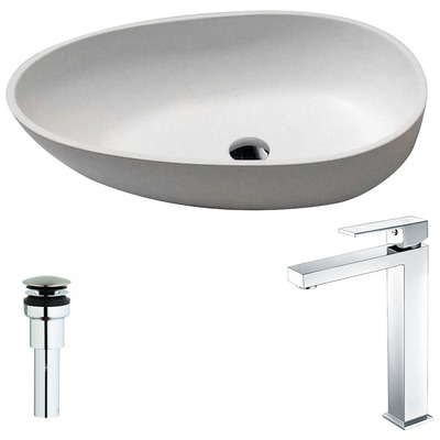 Bathroom Vanity Sinks Anzzi ANZZI Trident Series Solid Surface Matte White White LSAZ606-096 848308085707 BATHROOM - Sinks - Vessel - Ma Sinks with Faucets with Faucet Vessel Sinks Vessel 