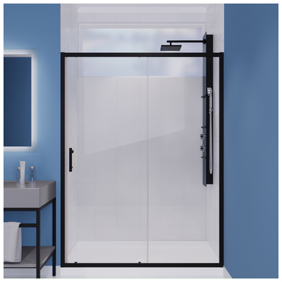 Shower and Tub Doors-Shower En Anzzi Halberd Series Aluminum Matte Black Black SD-AZ052-02MB 191042057265 SHOWER - Shower Doors - Slidin Shower MATTE BLACK Shower Door 60-69 in 