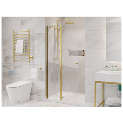 Shower and Tub Doors-Shower En Anzzi Romance Series Steel Brushed Gold Gold SD-AZ14-01BG 191042074118 SHOWER - Shower Doors - Hinged Shower Brushed Steel Shower Door 30-39 in Pivot 