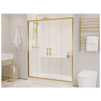 Shower and Tub Doors-Shower En Anzzi Romance Series Steel Brushed Gold Gold SD-AZ15-01BG 191042074156 SHOWER - Shower Doors - Slidin Shower Sliding Brushed Steel Shower Door 60-69 in Sliding 