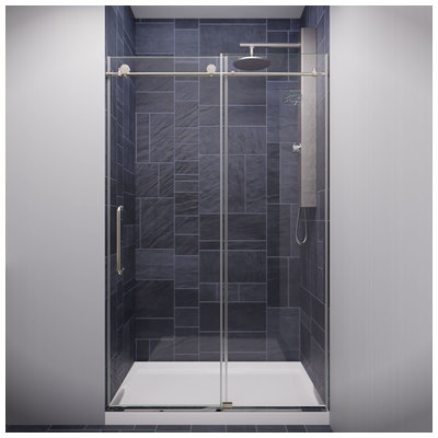 Shower and Tub Doors-Shower En Anzzi Leon Series Glass Brushed Nickel Nickel SD-AZ8077-01BN 191042048201 SHOWER - Shower Doors - Slidin Shower Sliding Brushed Steel Shower Door 40-49 in Sliding 