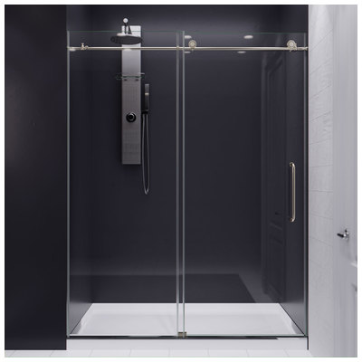 Shower and Tub Doors-Shower En Anzzi Leon Series Glass Brushed Nickel Nickel SD-AZ8077-02BN 191042048225 SHOWER - Shower Doors - Slidin Shower Sliding Brushed Steel Shower Door 60-69 in Sliding 