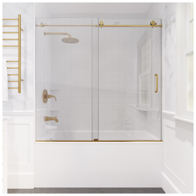 Shower and Tub Doors-Shower En Anzzi Raymore Series Glass Brushed Gold Gold SD-AZ8080-01BG 191042063662 SHOWER - Tubs Doors - Sliding Shower Sliding Brushed Steel Tub Door 60-69 in Sliding 