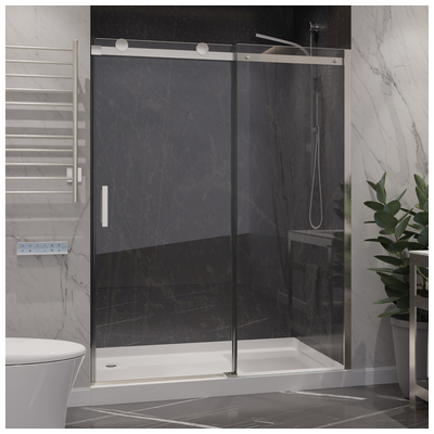 Shower and Tub Doors-Shower En Anzzi ANZZI Aluminum Brushed Nickel SD-FRLS05701BNR 191042071056 SHOWER - Shower Doors - Slidin Shower Sliding Brushed Steel Shower Door 40-49 in Sliding 